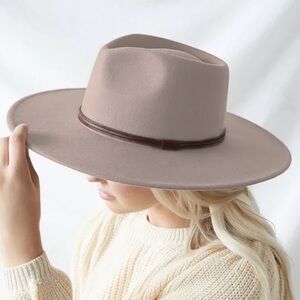 Free People Grey Wool with Leather band Hat